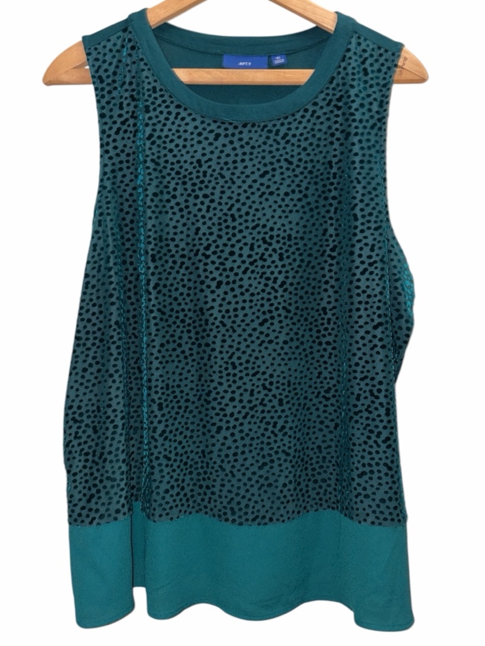 Apt. 9 Sleeveless Velour Dotted Tank with Sheer Trim XL Green - Picture 2 of 5